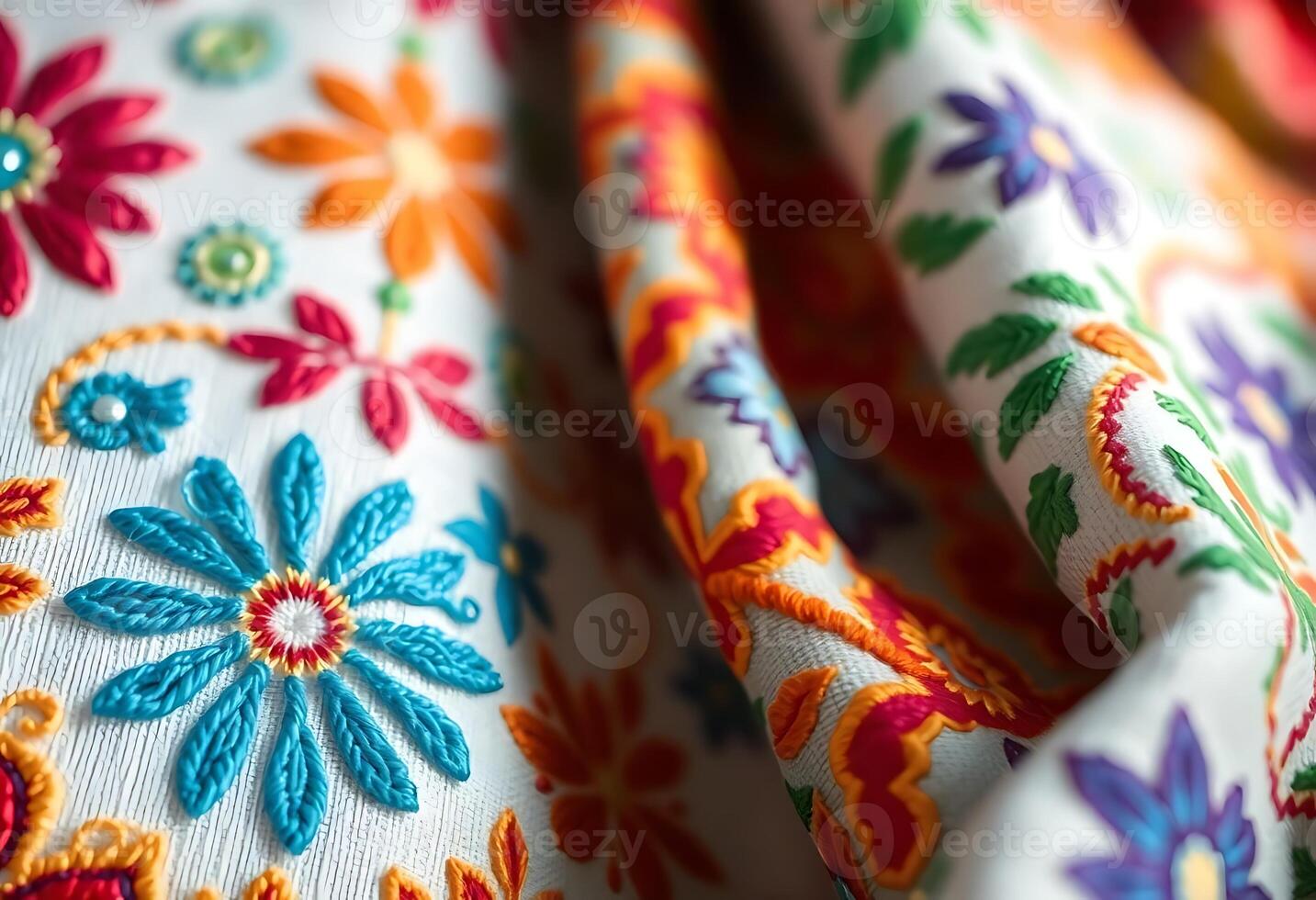 close up of a colorful fabric with flowers on it photo