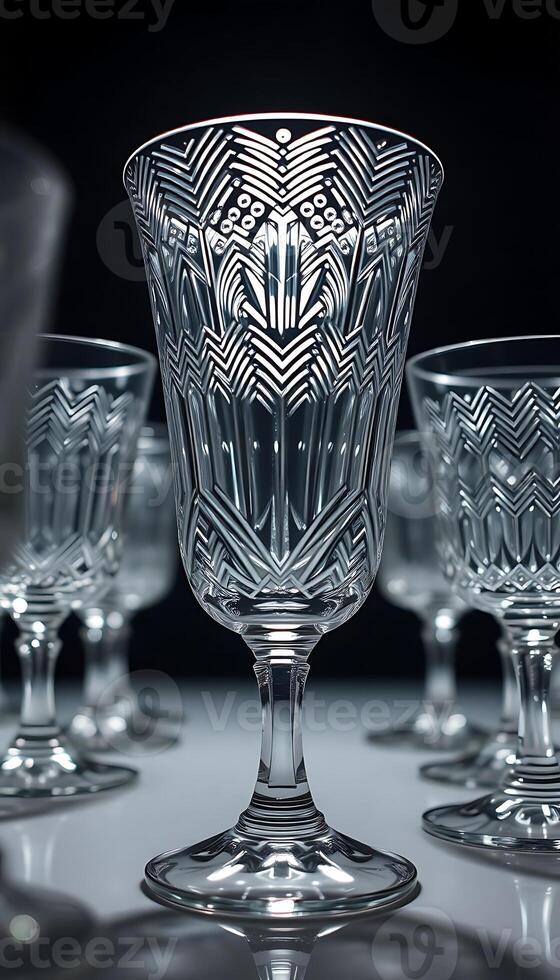 group of glass goblets sitting on top of a table photo
