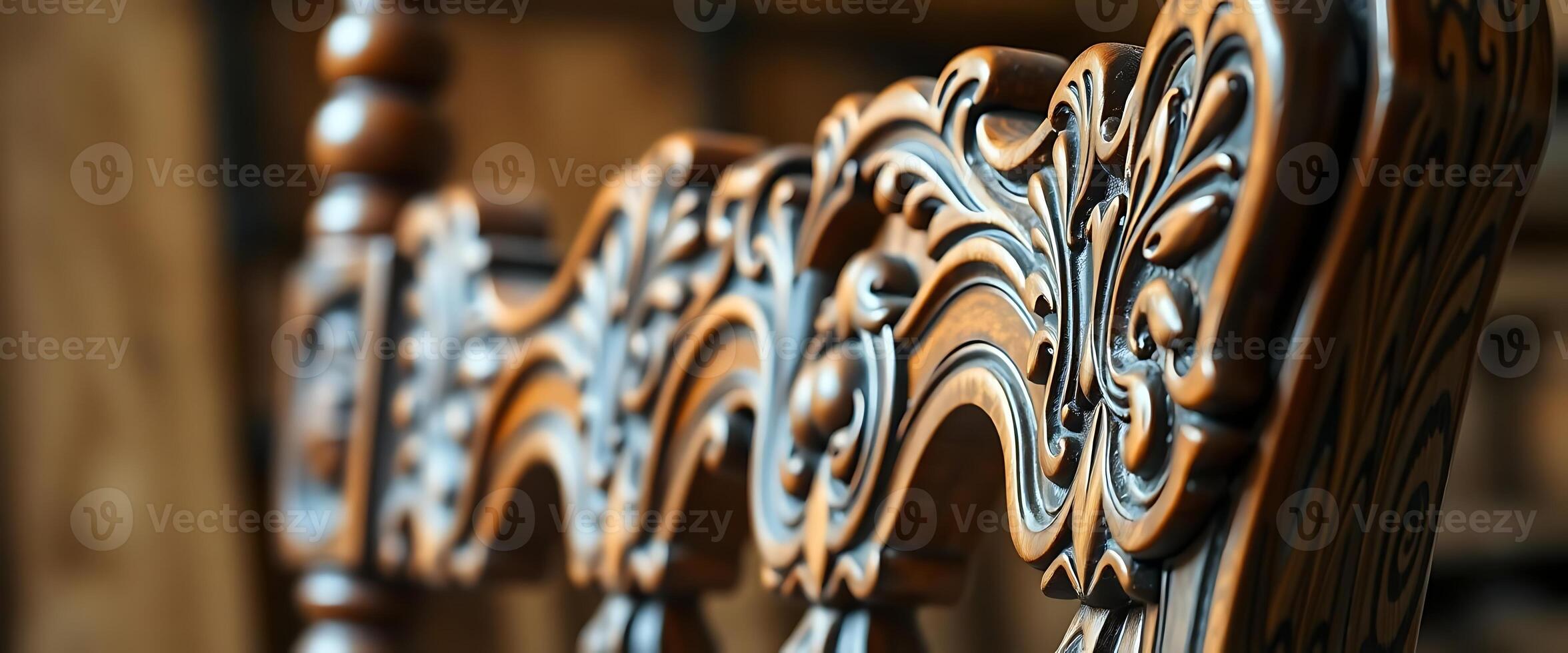 close up of a wooden chair with intricate carvings photo