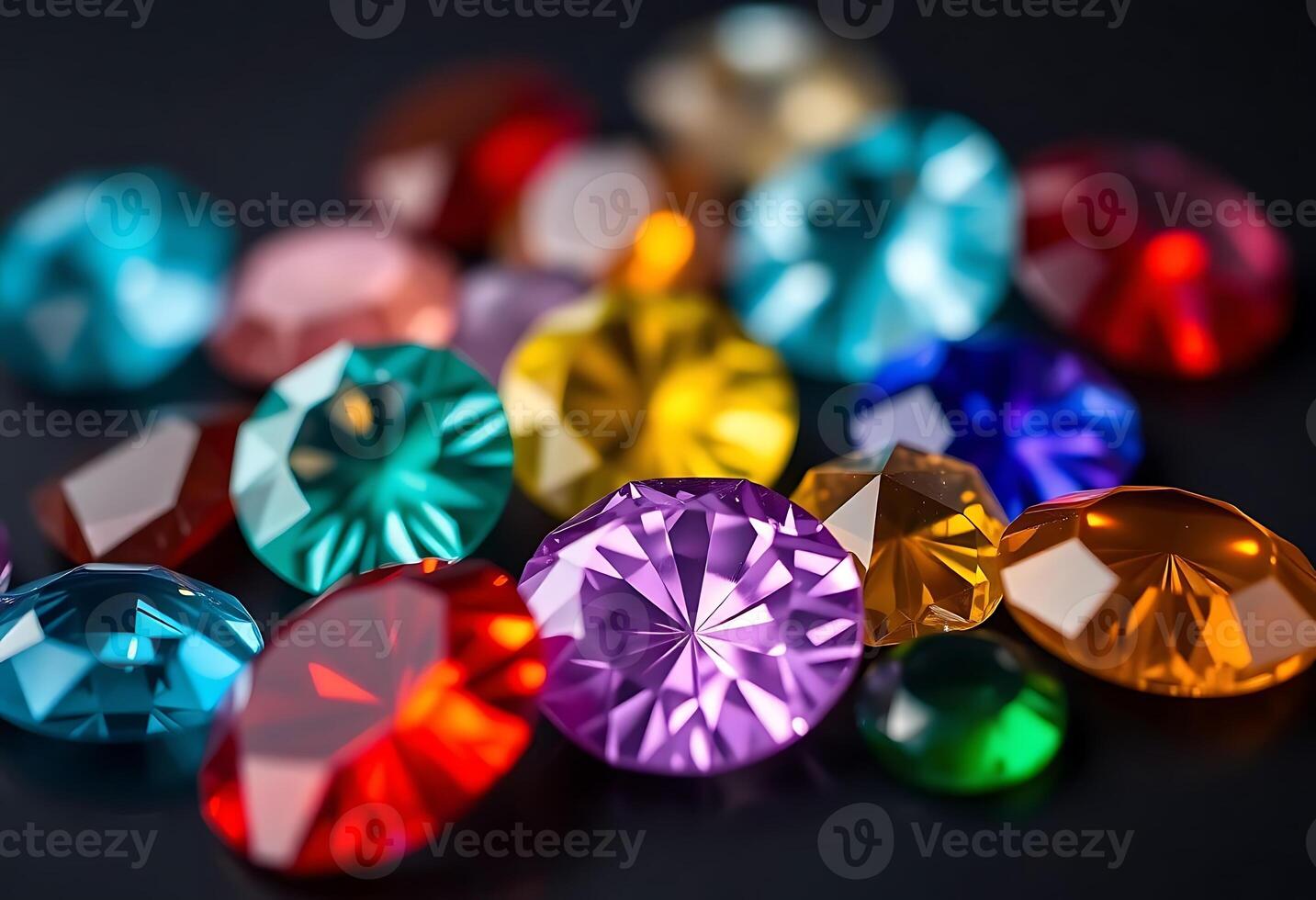 bunch of different colored diamonds on a black surface photo