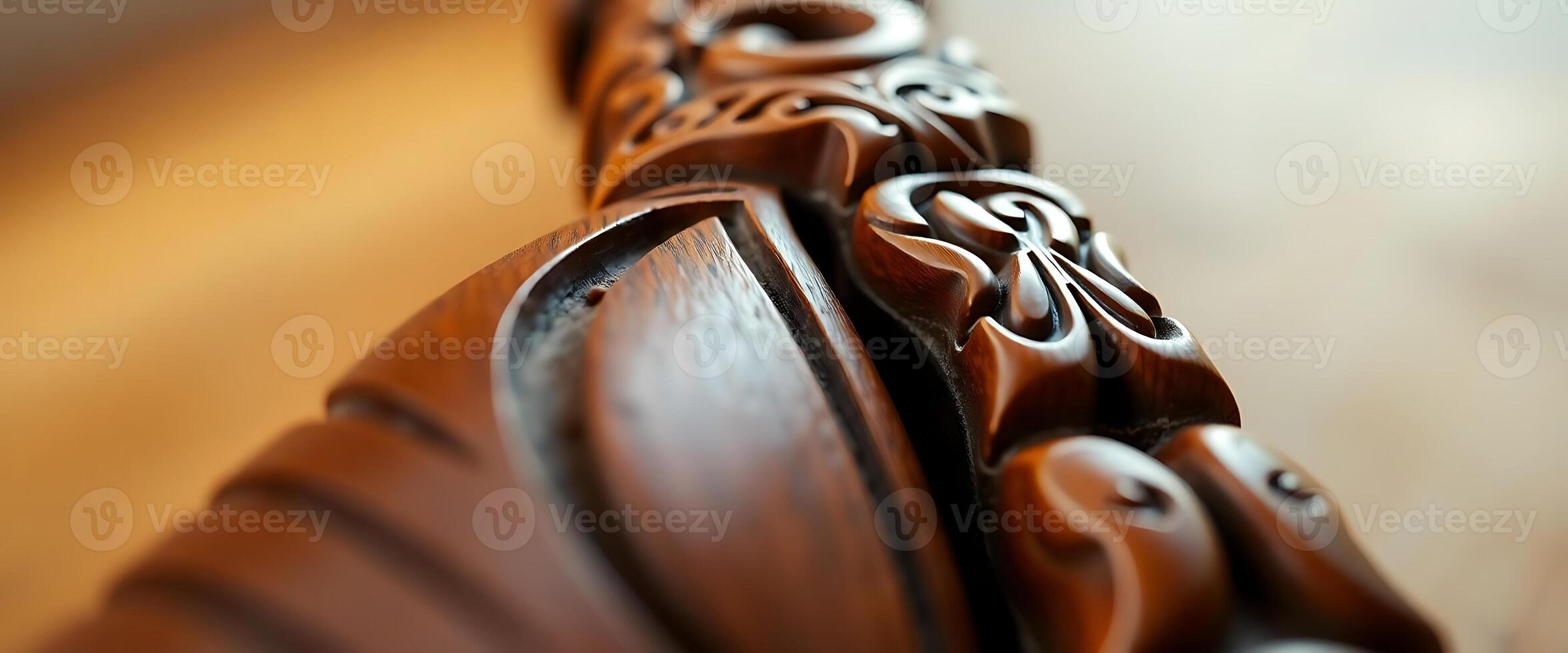 close up view of a carved wooden bench photo
