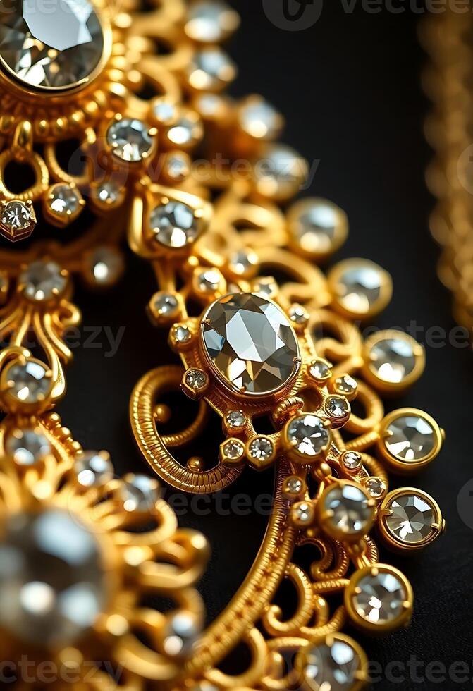 close up of a gold necklace with diamonds photo