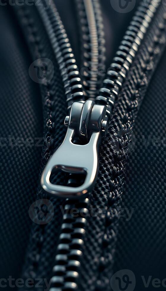 close up of a zipper with a metal clip photo
