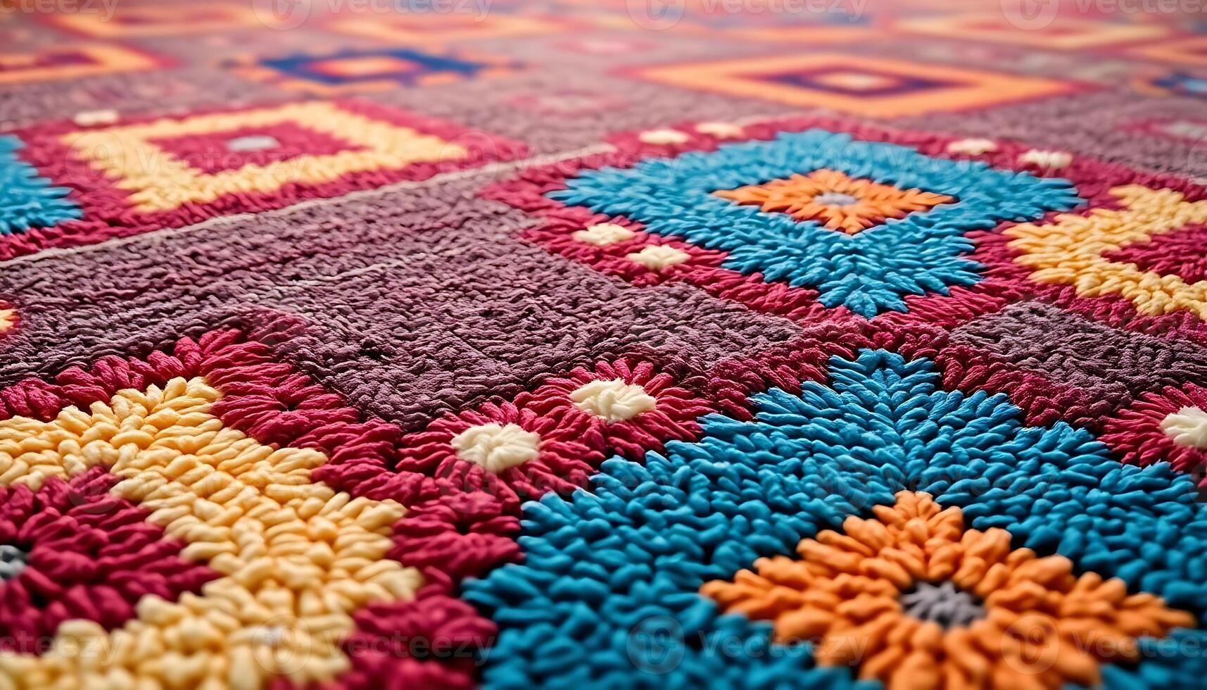multicolored crocheted rug is shown photo