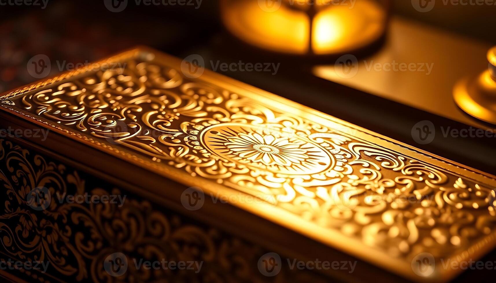 golden box sitting on top of a table photo