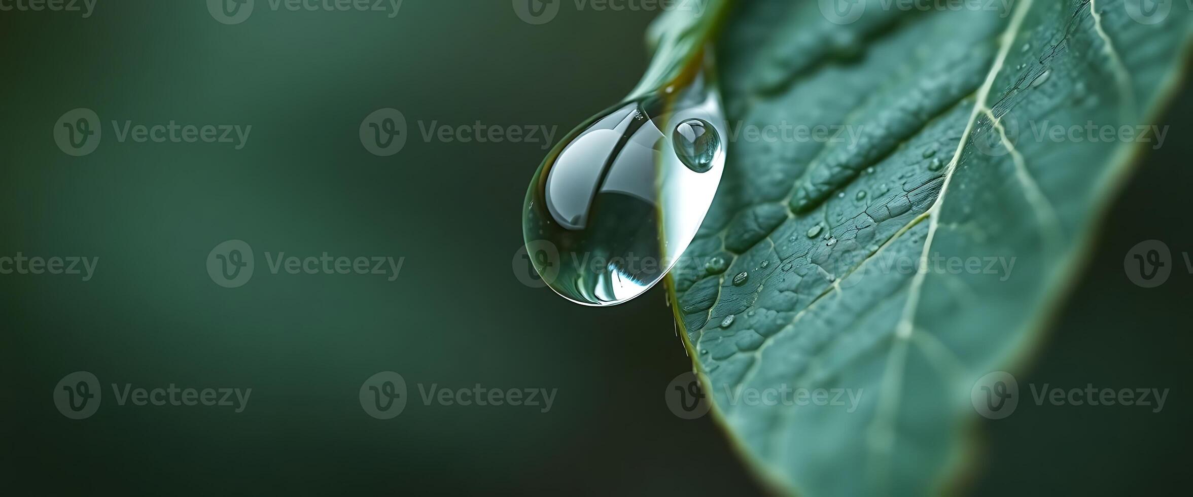 drop of water sitting on top of a green leaf photo