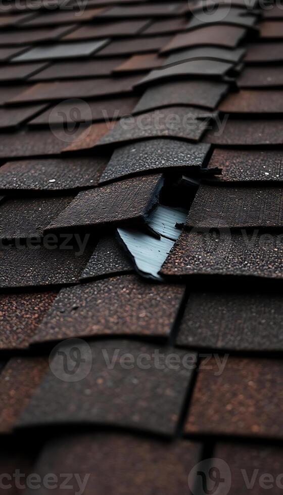 close up of a roof with a broken gutter photo