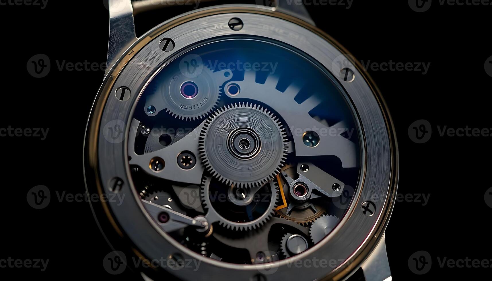 close up of a watch face with a black background photo