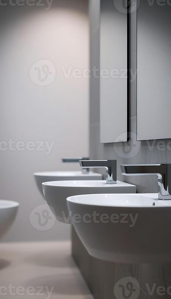 row of white sinks sitting next to each other photo