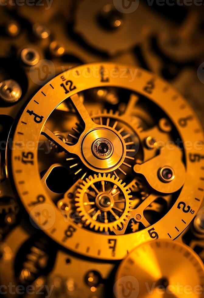 close up of a gold clock face photo