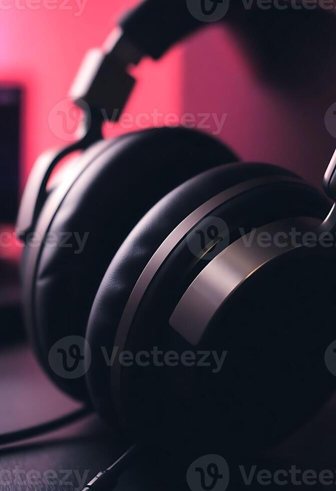 pair of headphones sitting on top of a table photo