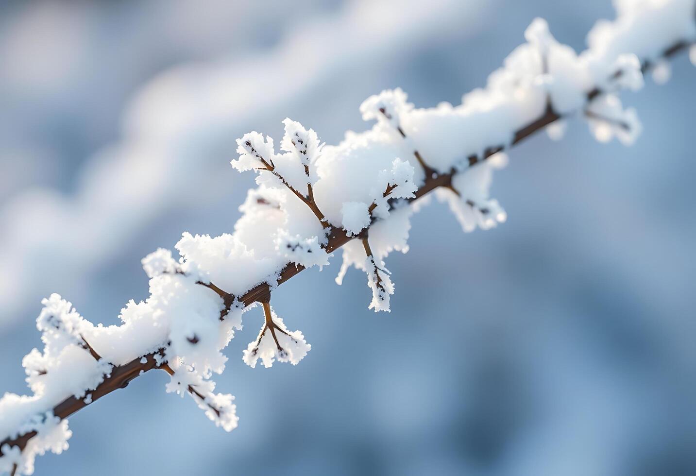 close up of a branch with snow on it photo
