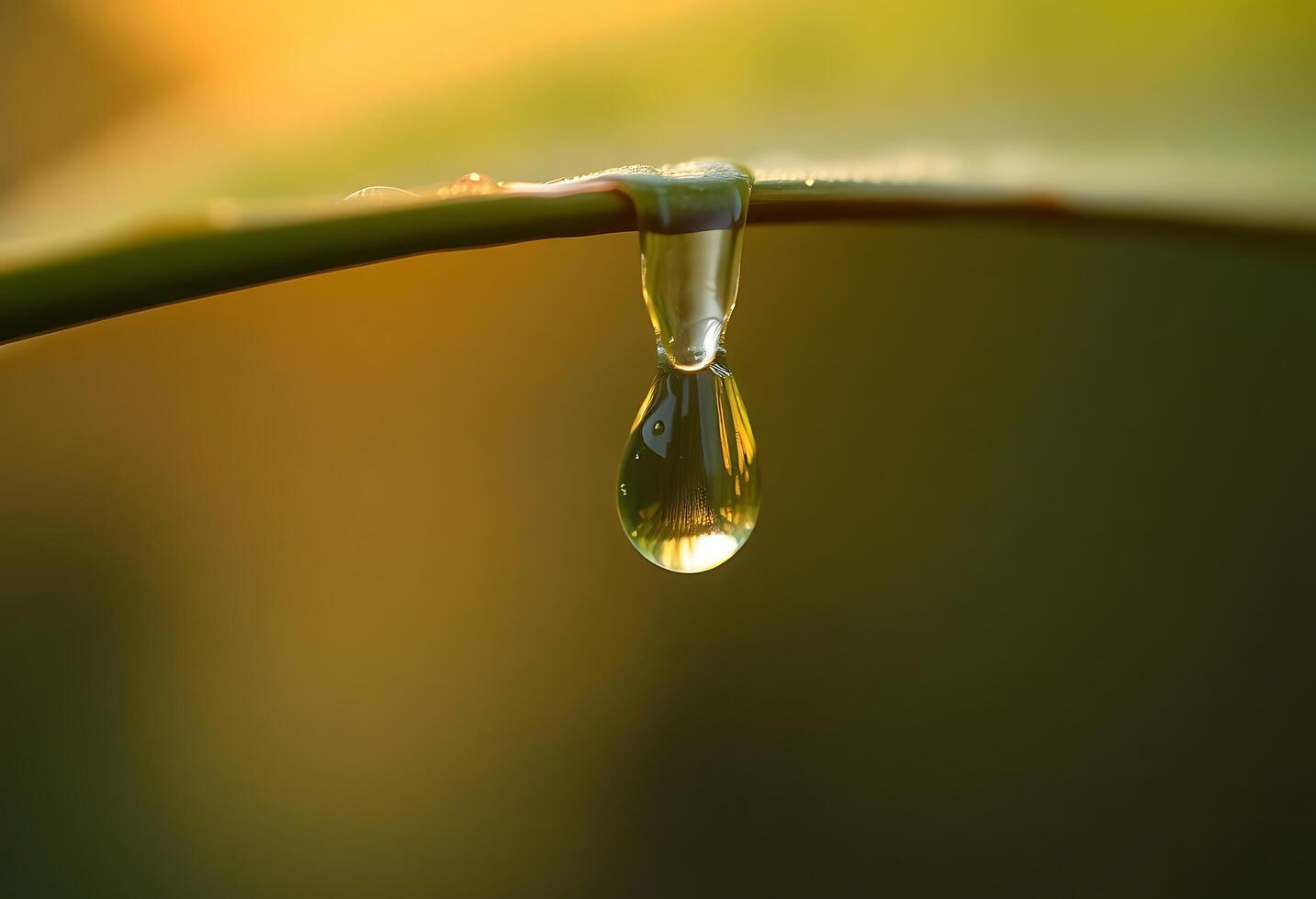 drop of water hanging from a green leaf photo