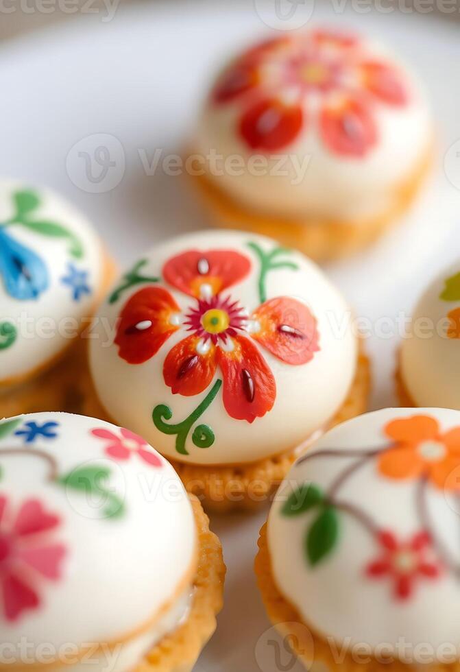 plate of decorated cupcakes on a table photo