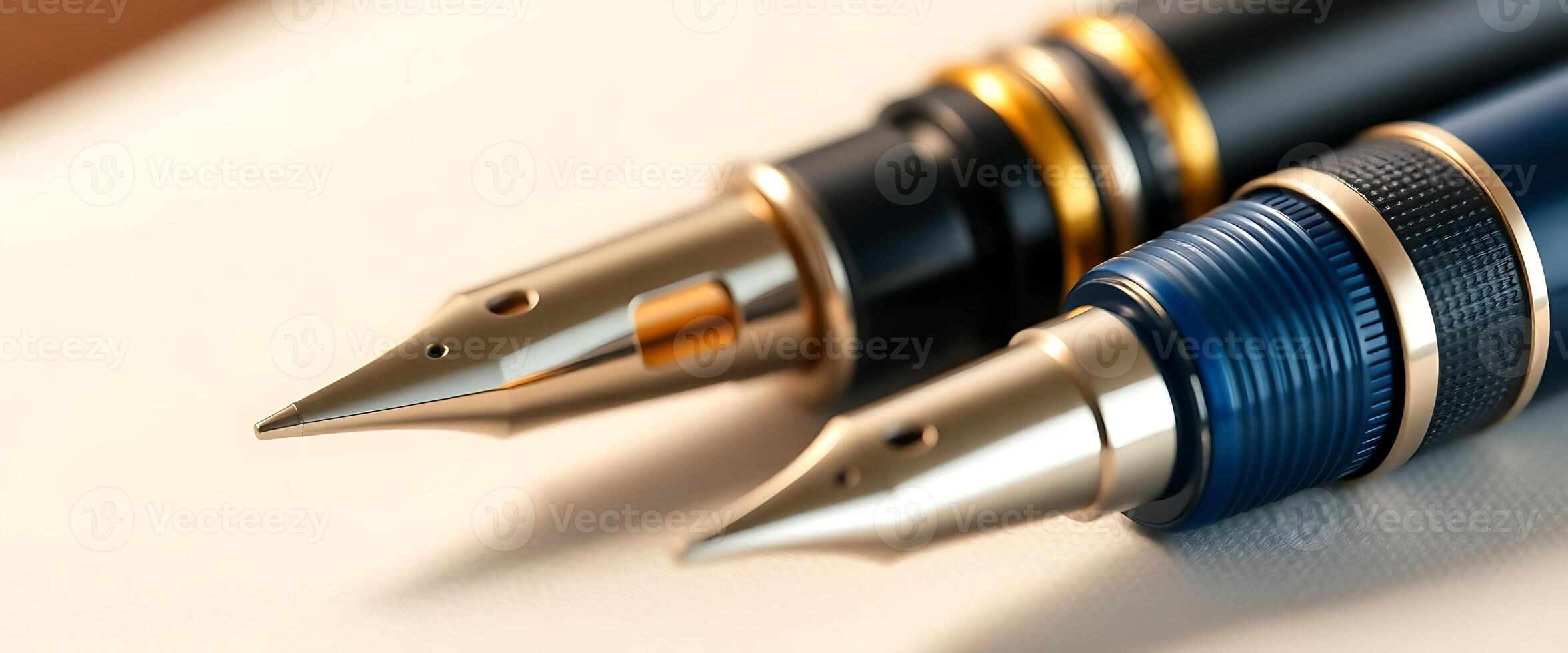 two fountain pens sitting on top of a table photo