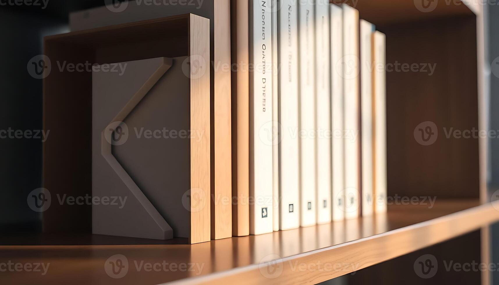 bookshelf with a row of books on top of it photo