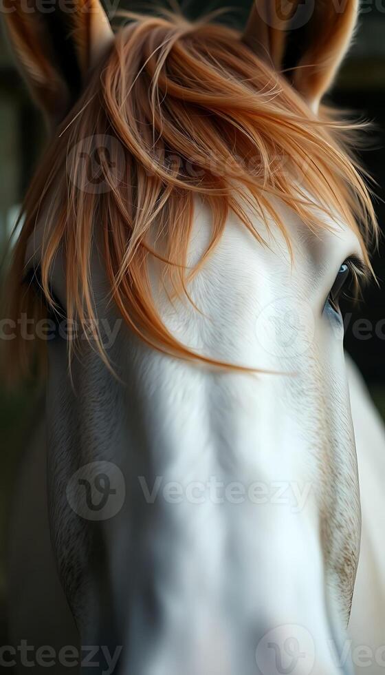 close up of a white horse with red hair photo