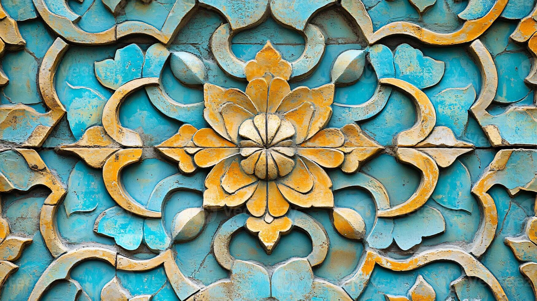 Intricate Colorful Stone Relief in Arabic Architecture photo
