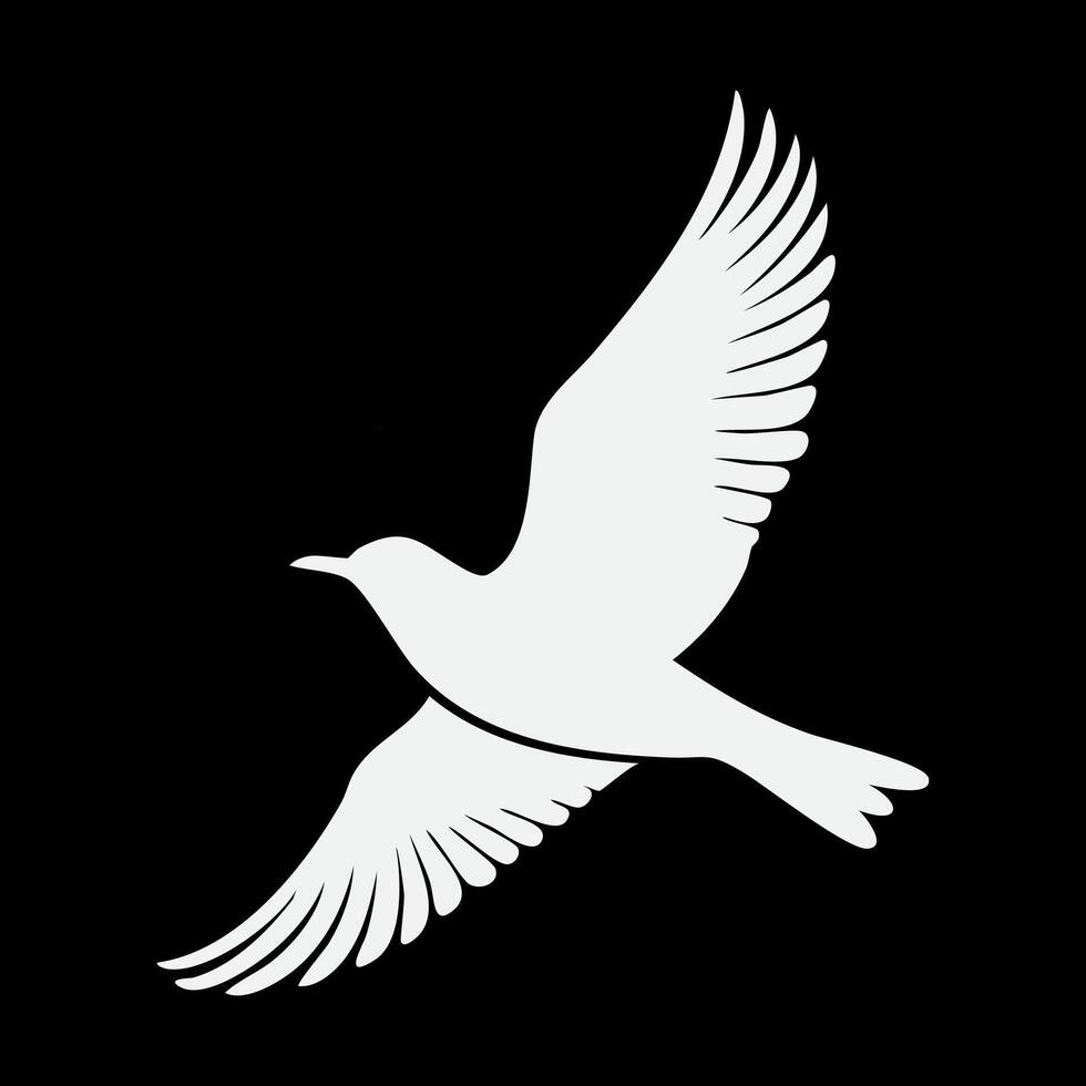 Flying bird icon in white on the black background. illustration. vector