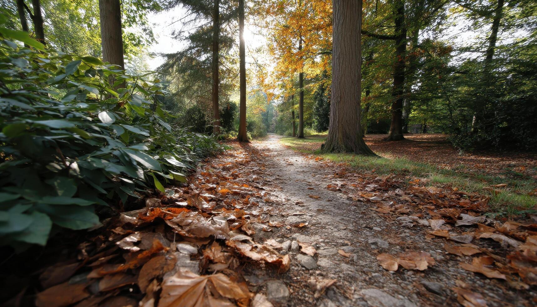 Tranquil nature walk through a colorful grove autumn vibes scenic path serene environment photo