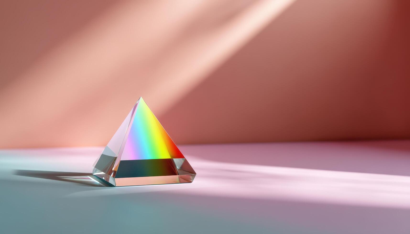 prism casting vibrant rainbows in soft pastel light minimalistic still life indoor photography photo