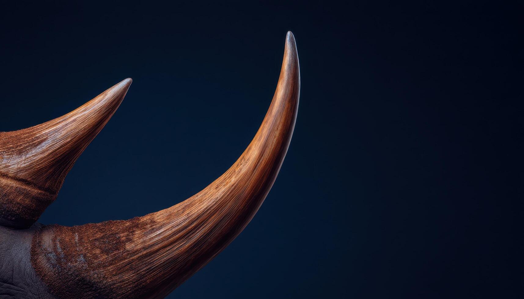 Detailed closeup of rhinoceros horn texture studio setting nature photography dark background photo