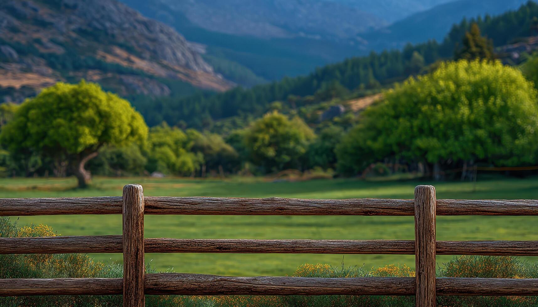 Rustic wooden fencing and expansive pastures in an old villa landscape tranquil nature view photo
