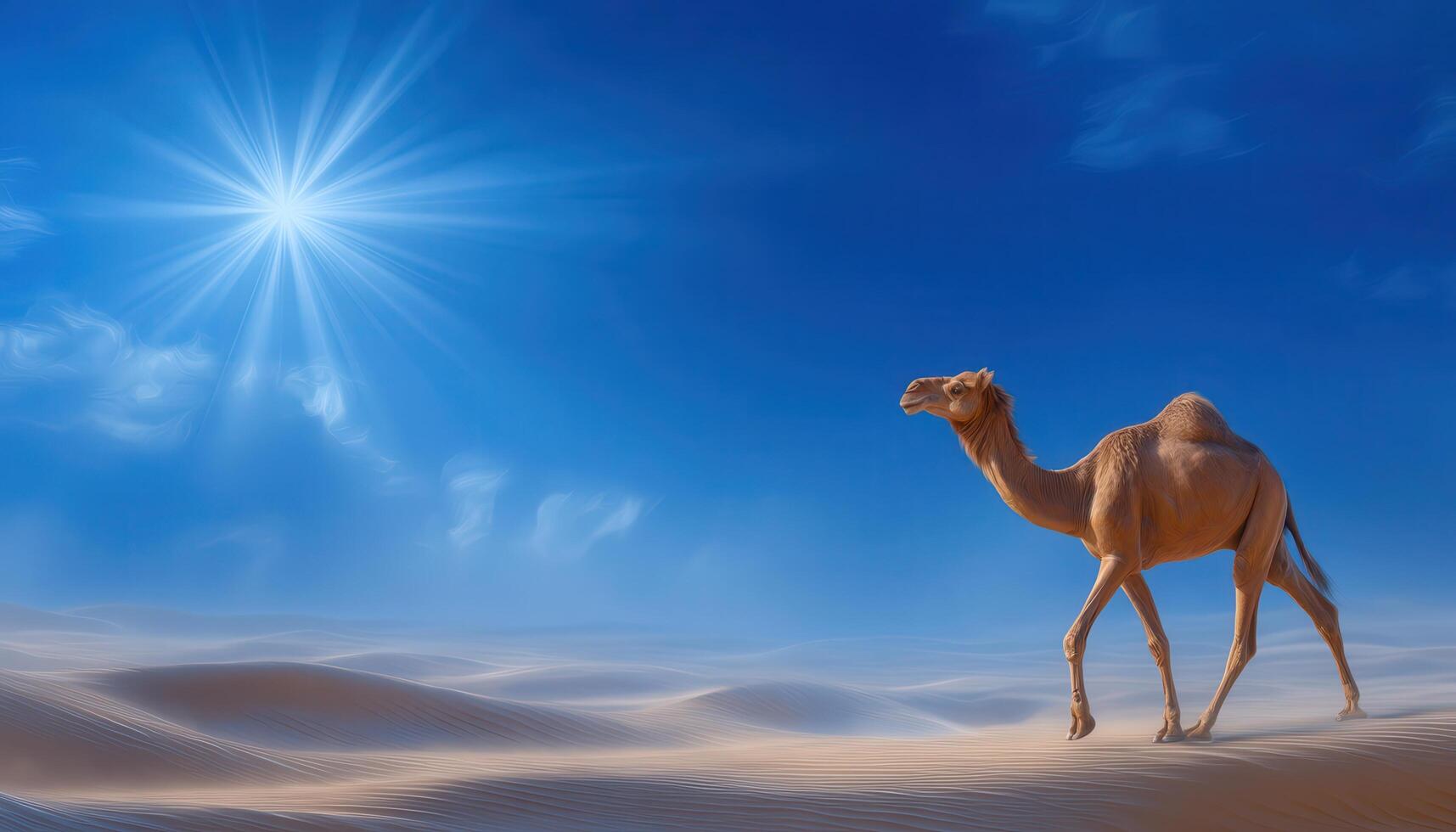 Camel walking gracefully on desert path nature scene serene environment low resolution photo