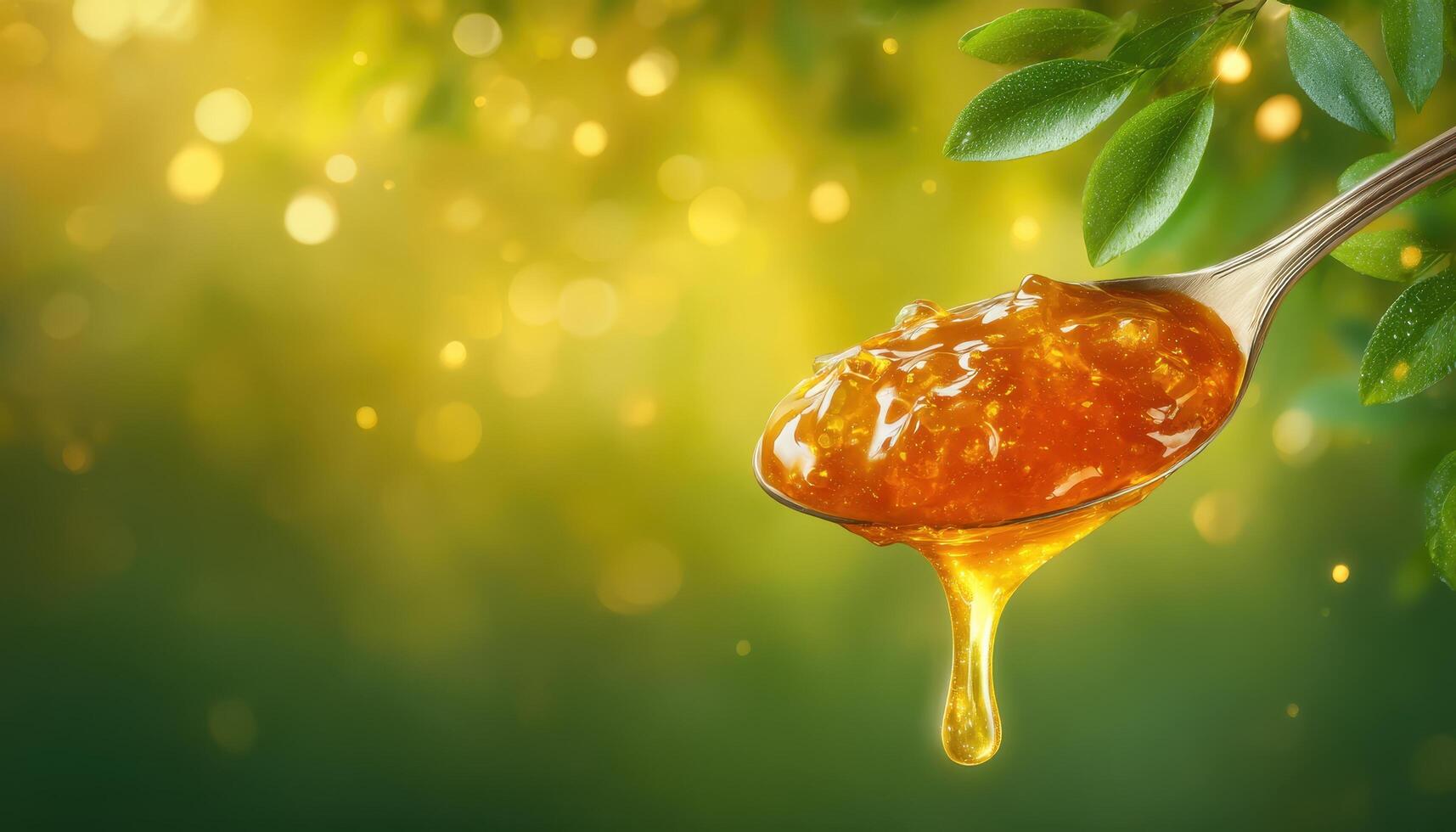 Glistening fruit jelly on a spoon nature setting food photography vibrant atmosphere close-up shot photo