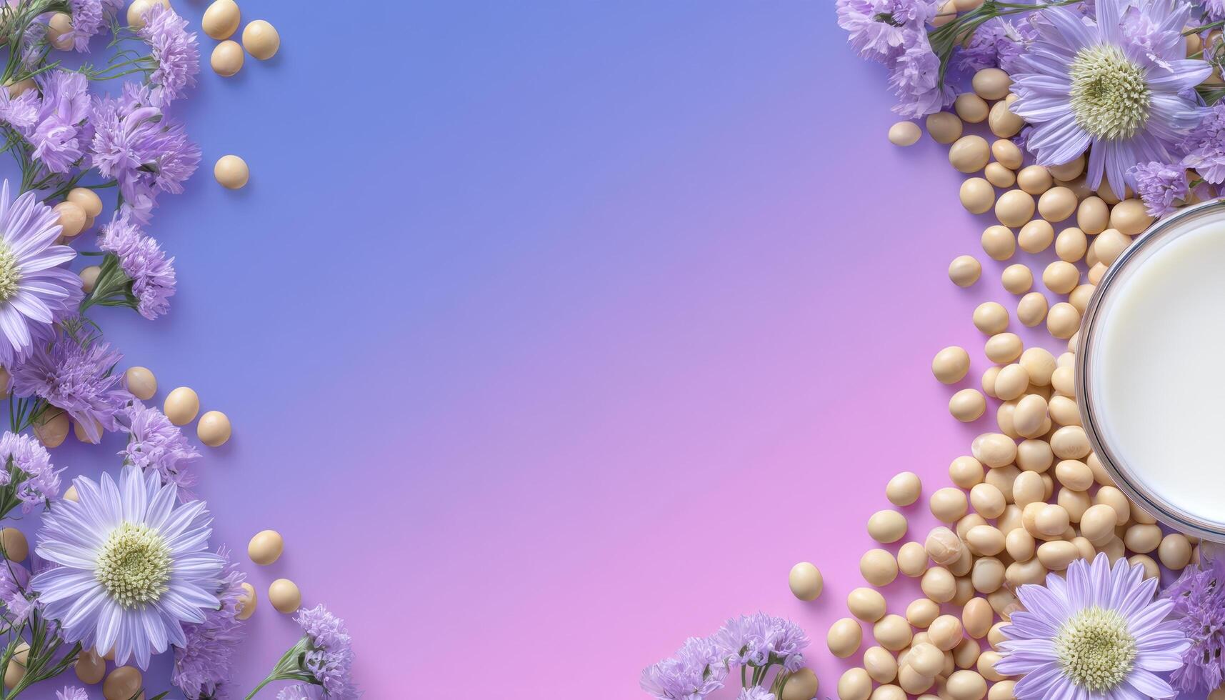 Artistic arrangement of soybean milk and wildflowers nature food photography bright environment aesthetic perspective photo
