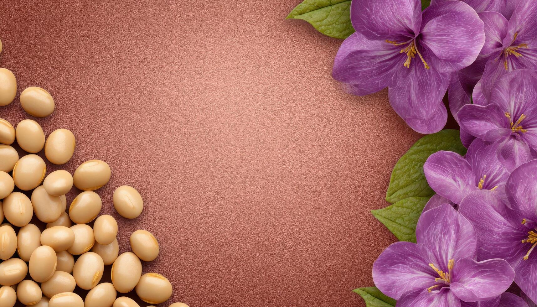 Fresh soybeans and flower bouquet arrangement nature setting artistic composition close-up view photo
