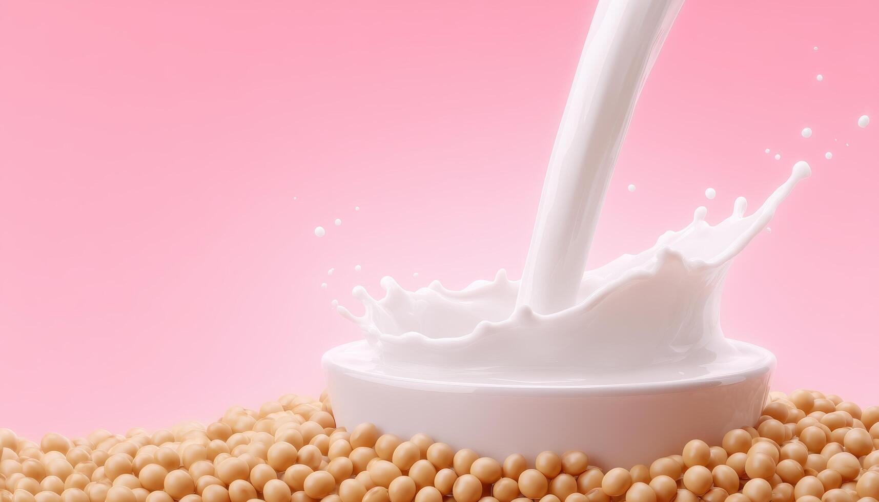 Soy milk waves poured into bowl soft pink background food photography smooth textures conceptual visual photo