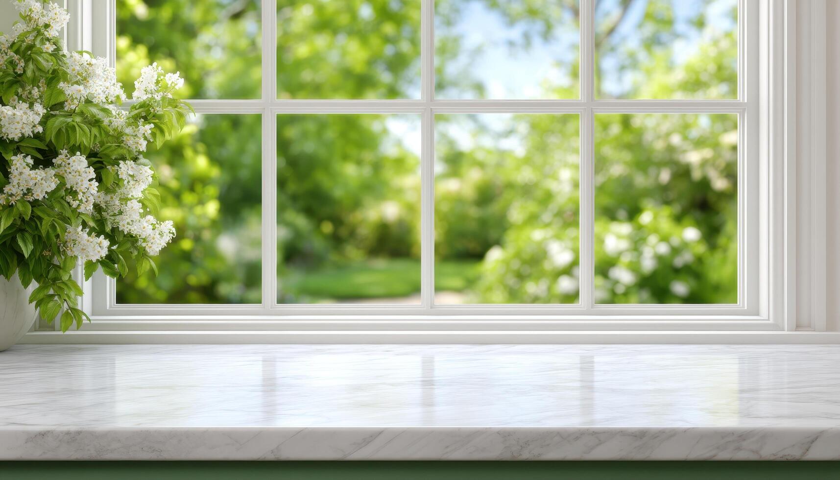 Sunlit kitchen window with flowers cozy home photograph bright environment natural view inviting concept photo