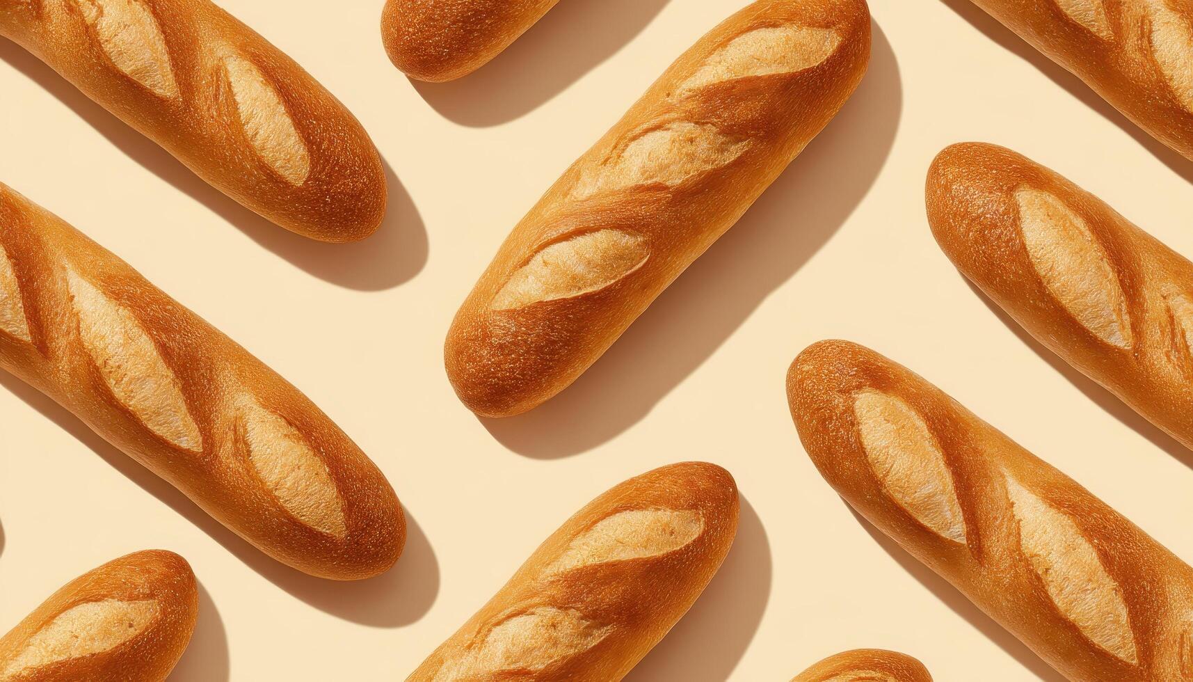 Playful arrangement of goldenbrown baguettes on a standard surface food photography bright environment aesthetic view photo