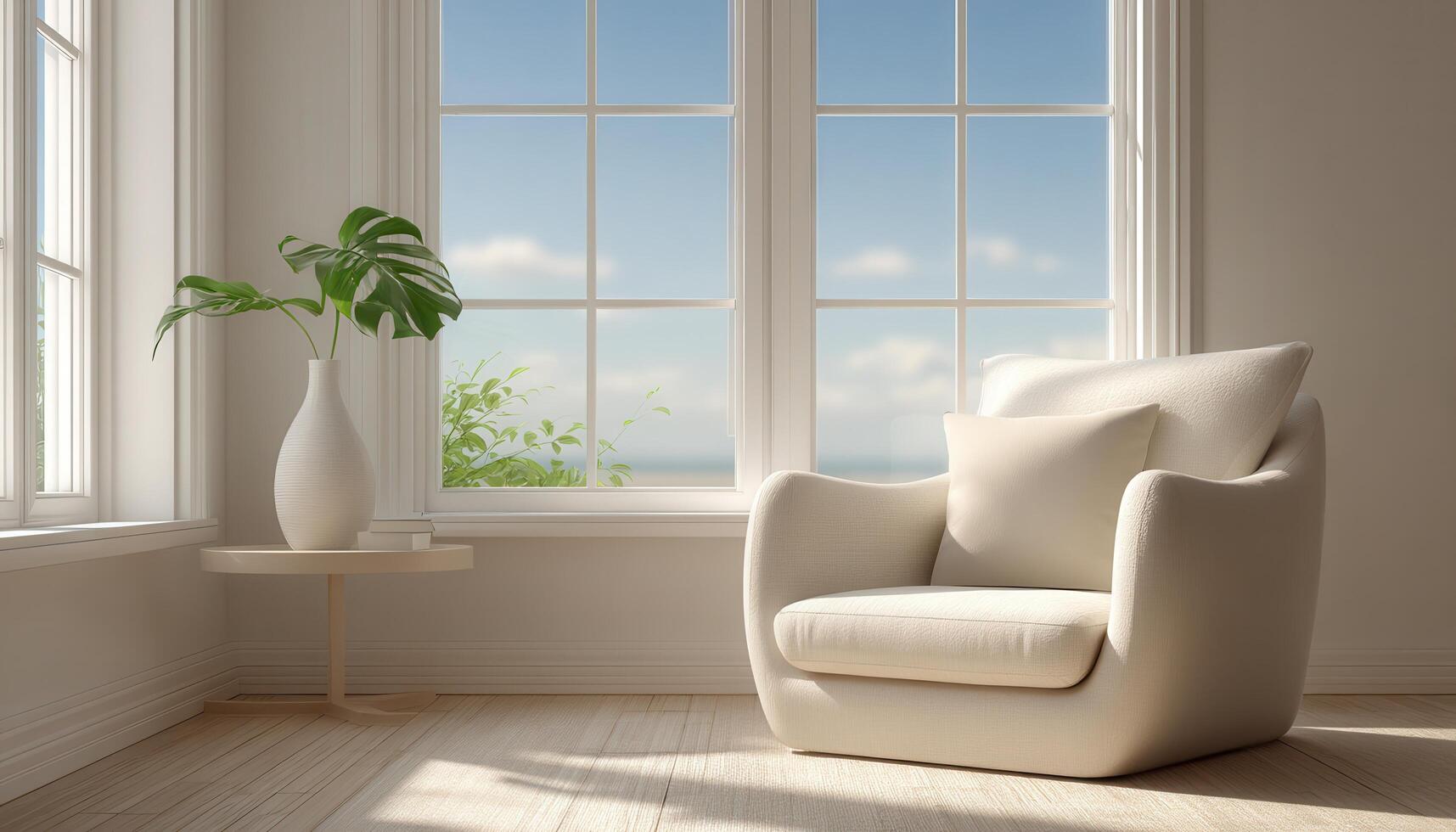 Cozy living space bathed in sunlight modern interior natural light serene atmosphere photo
