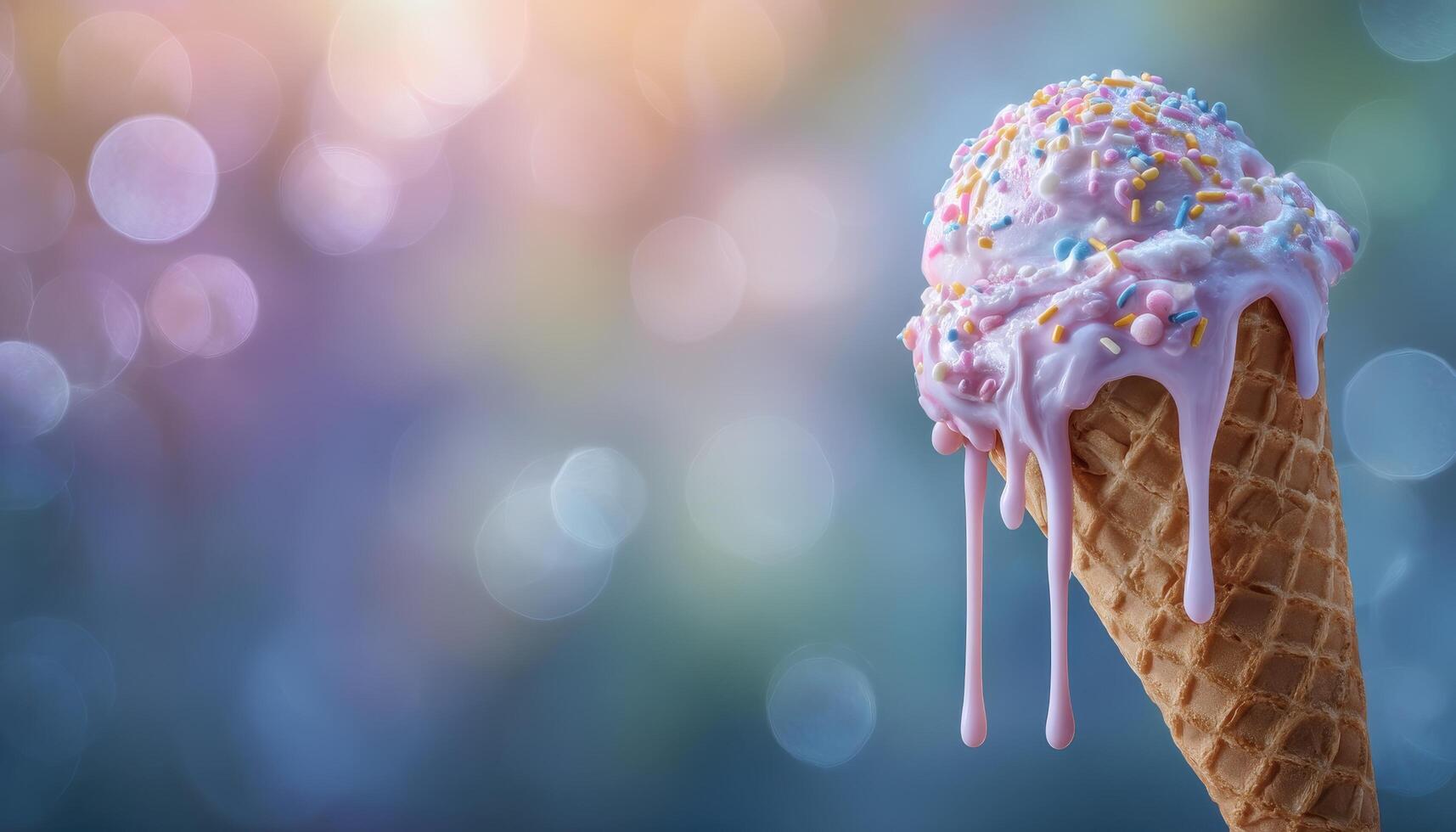 Melting ice cream delight summer picnic artistic photo outdoor close-up colorful presentation