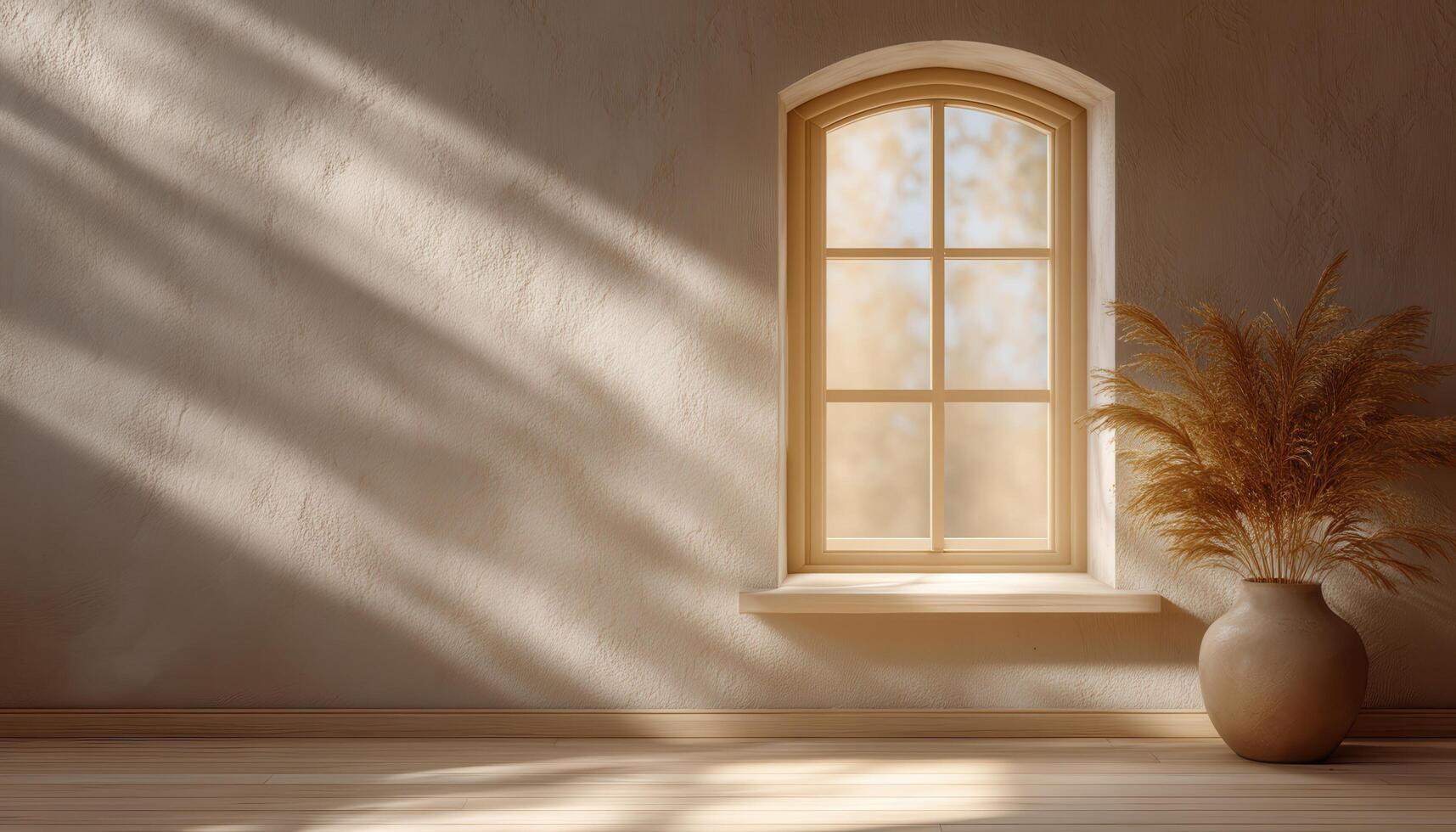 Golden sunlight streaming through open window in serene room cozy environment captivating interior design photo