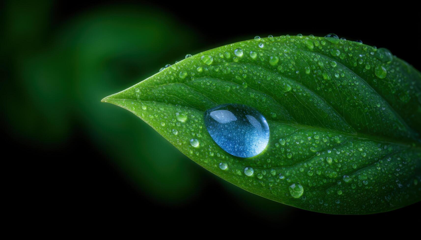 Macro photography of a dewy leaf with lumino reflection nature close-up tranquil setting photo