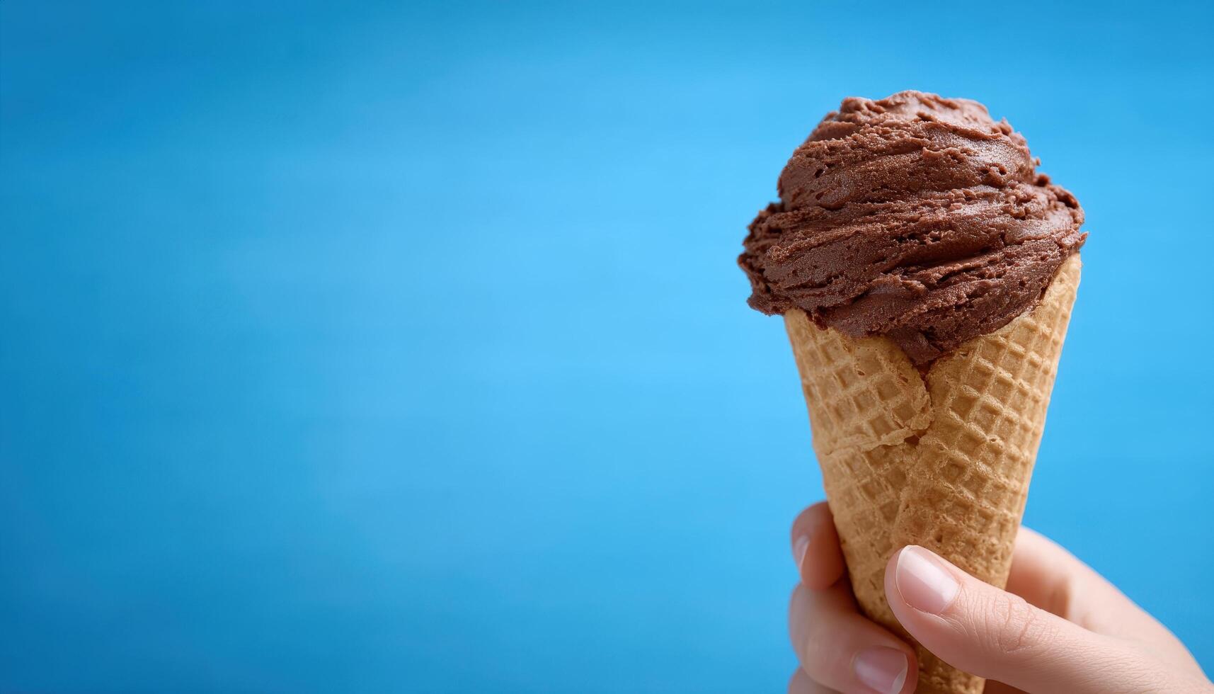 Delicious chocolate ice cream cone outdoor setting closeup photography vibrant background photo