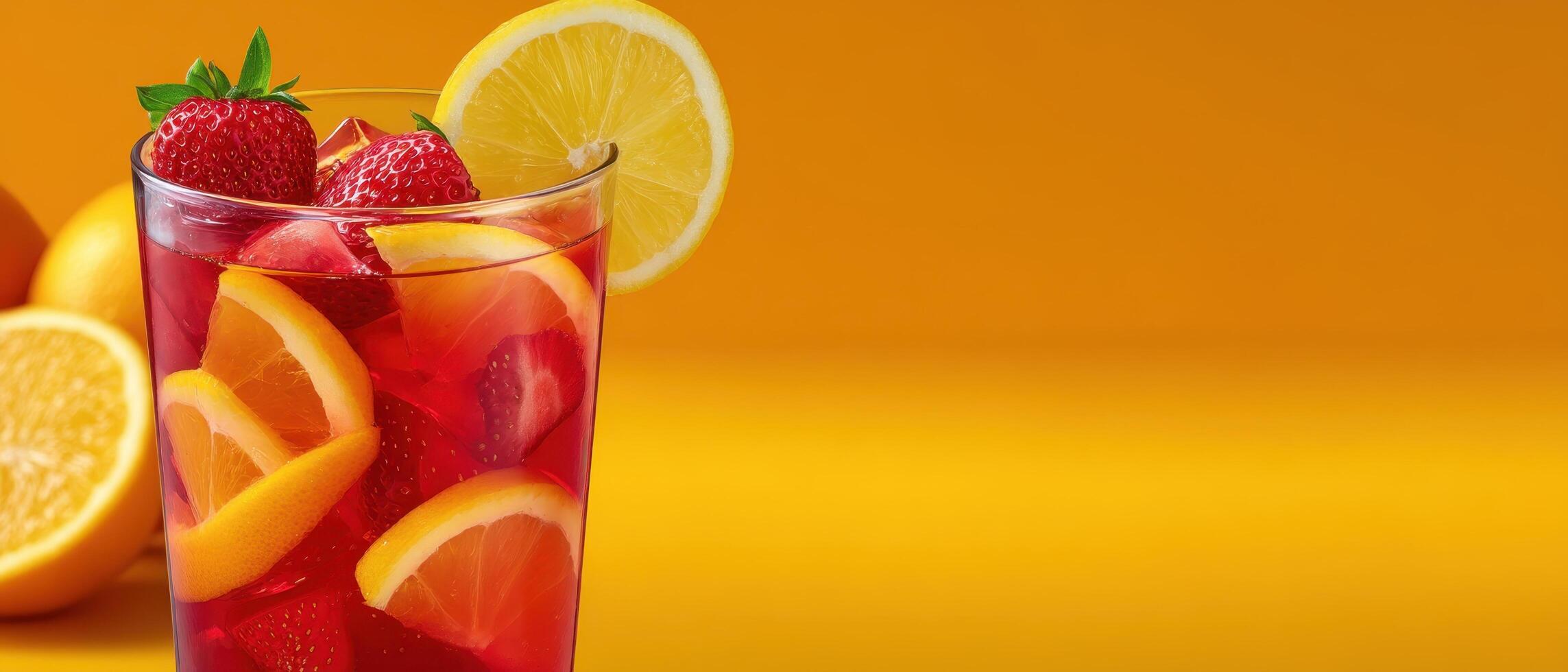 Refreshing tropical fruit punch drink summer party beverage photography bright background close-up refreshment idea photo