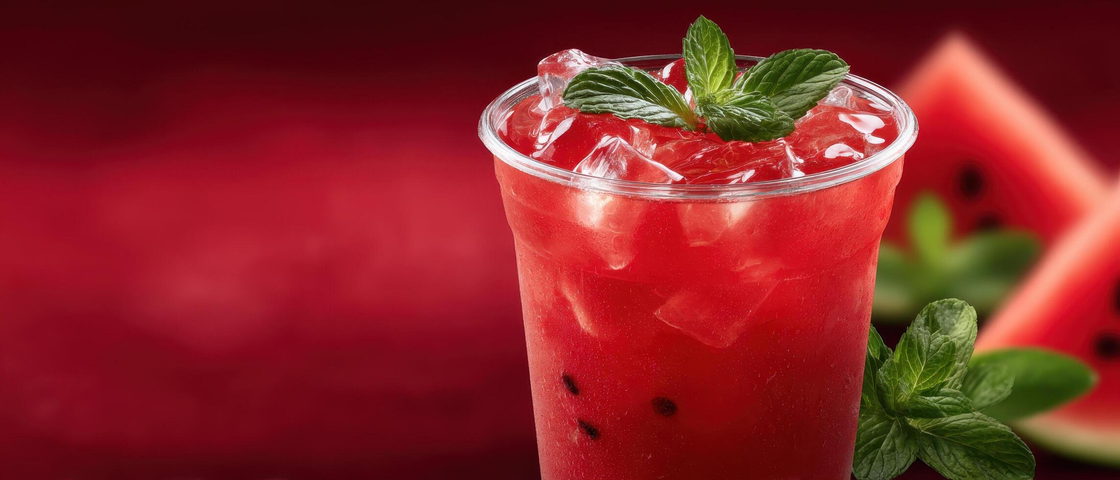 Refreshing watermelon juice in cute cup summer drink tropical vibe vibrant background photo