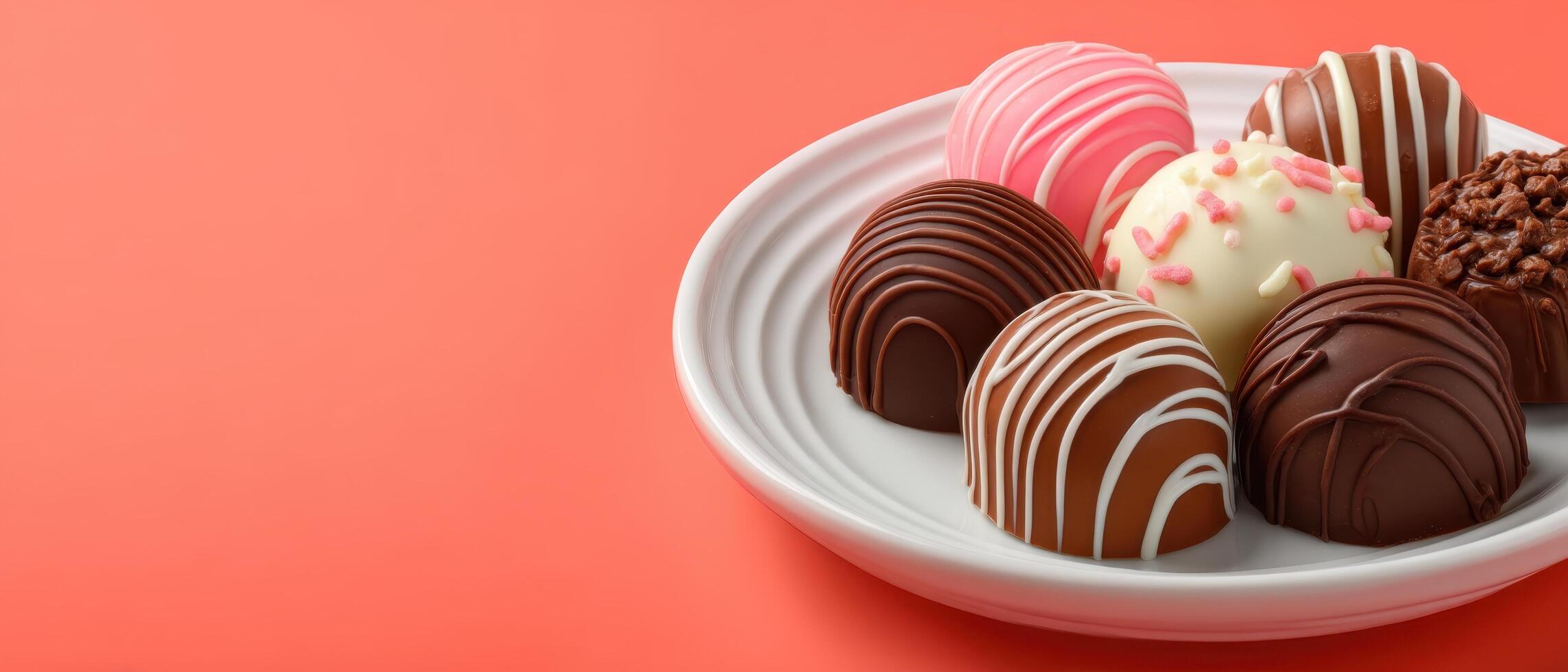 Gourmet chocolate treats displayed on plate simple setting food photography creative angle photo