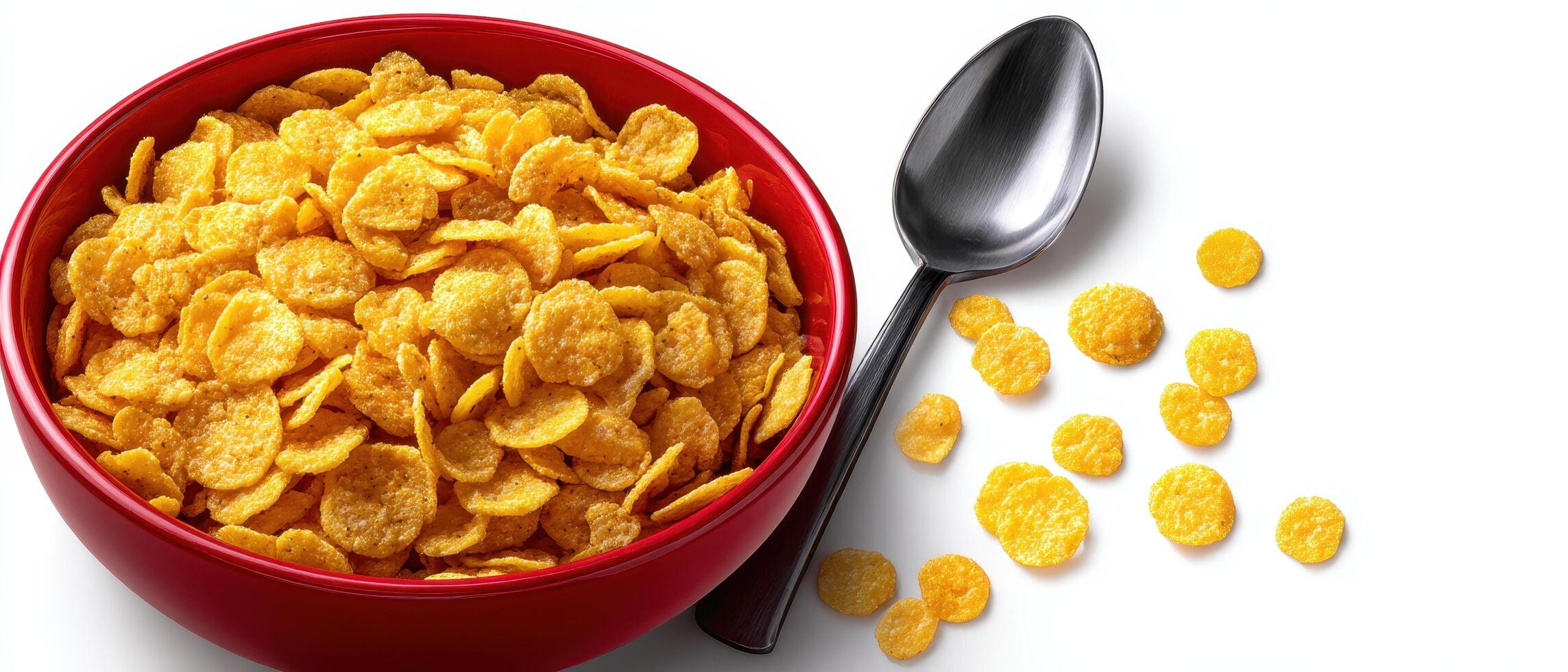 Bright overhead shot of breakfast cereal in a red bowl home kitchen food photography natural lighting photo