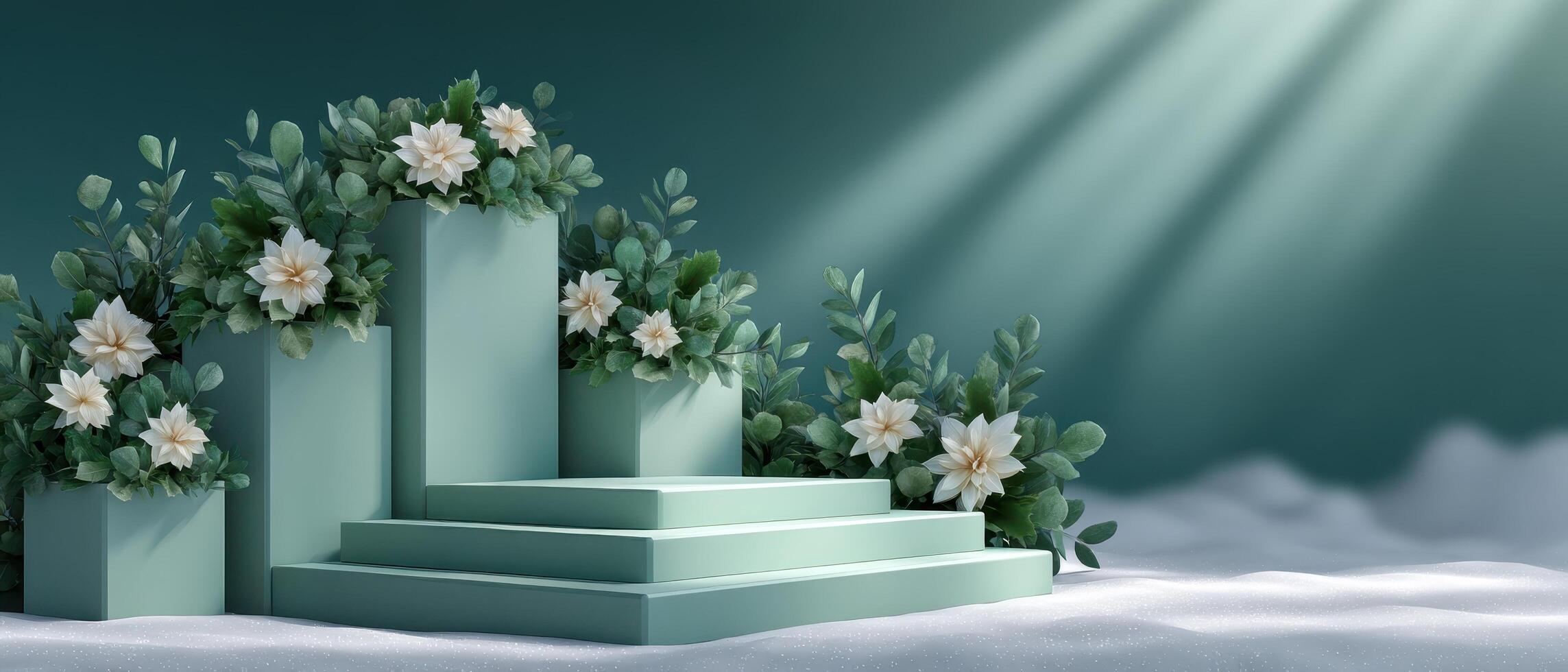 Artistic winter composition with geometric elements studio digital artwork serene environment elevated viewpoint photo