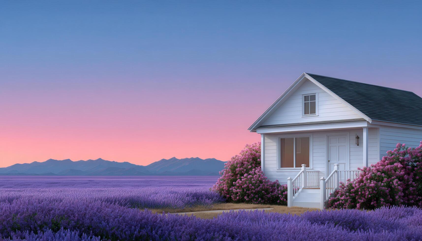 Charming lavender framed modern house lavender field landscape photography tranquil environment serene view photo