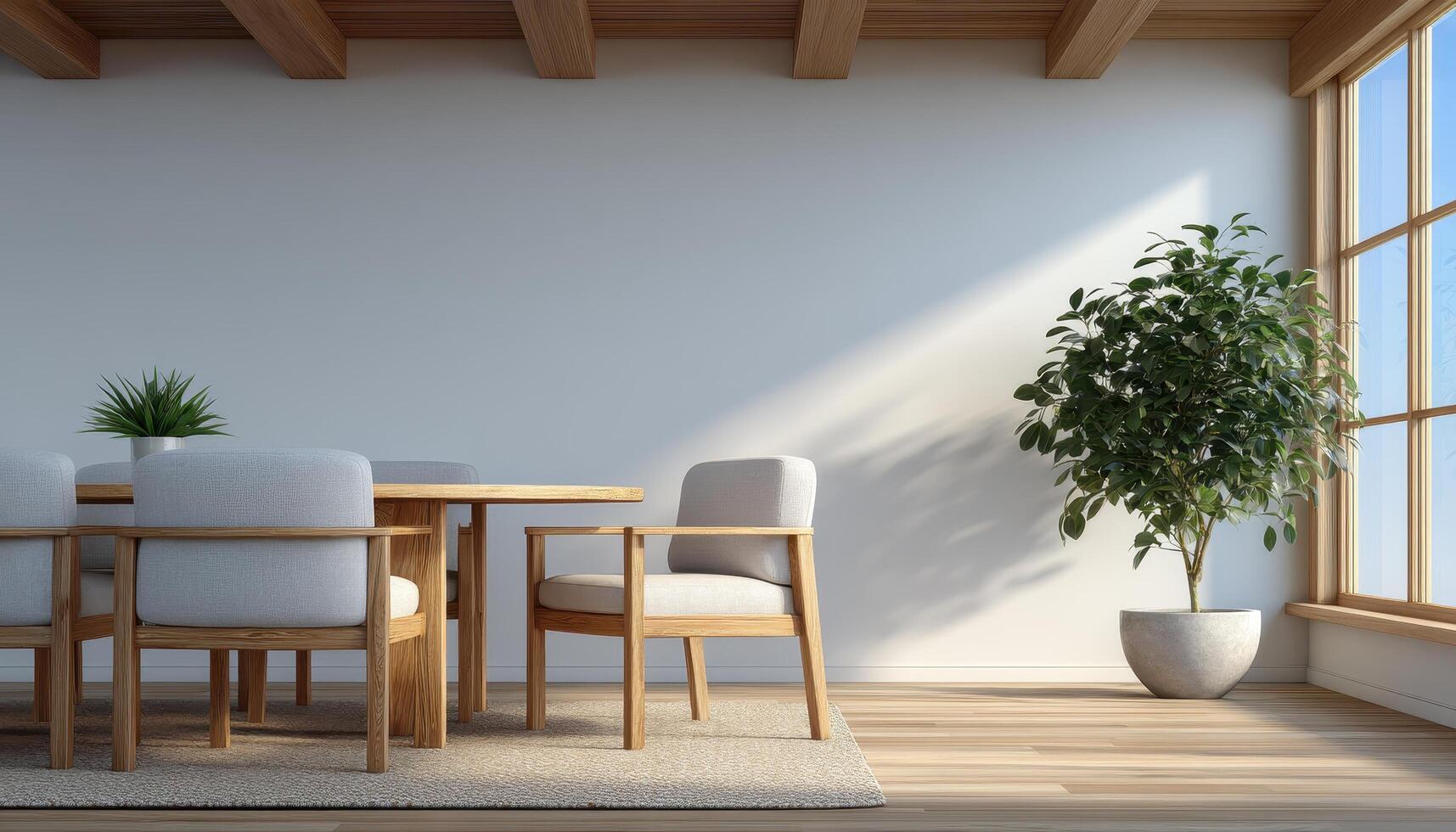 Minimalist meeting room design with natural light modern aesthetic clean environment photo
