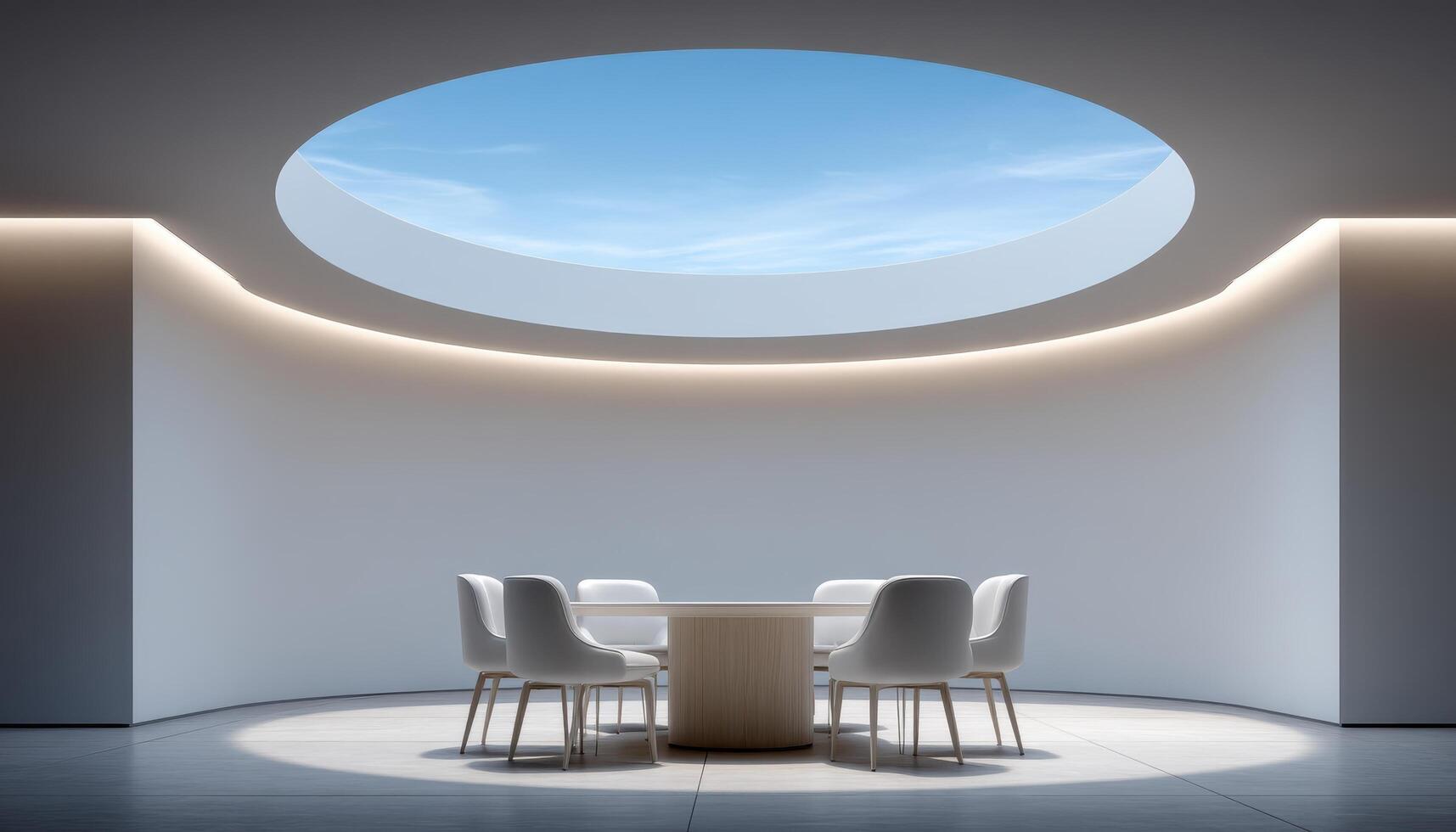 Minimalistic meeting room design with neutral tones modern architecture tranquil environment photo