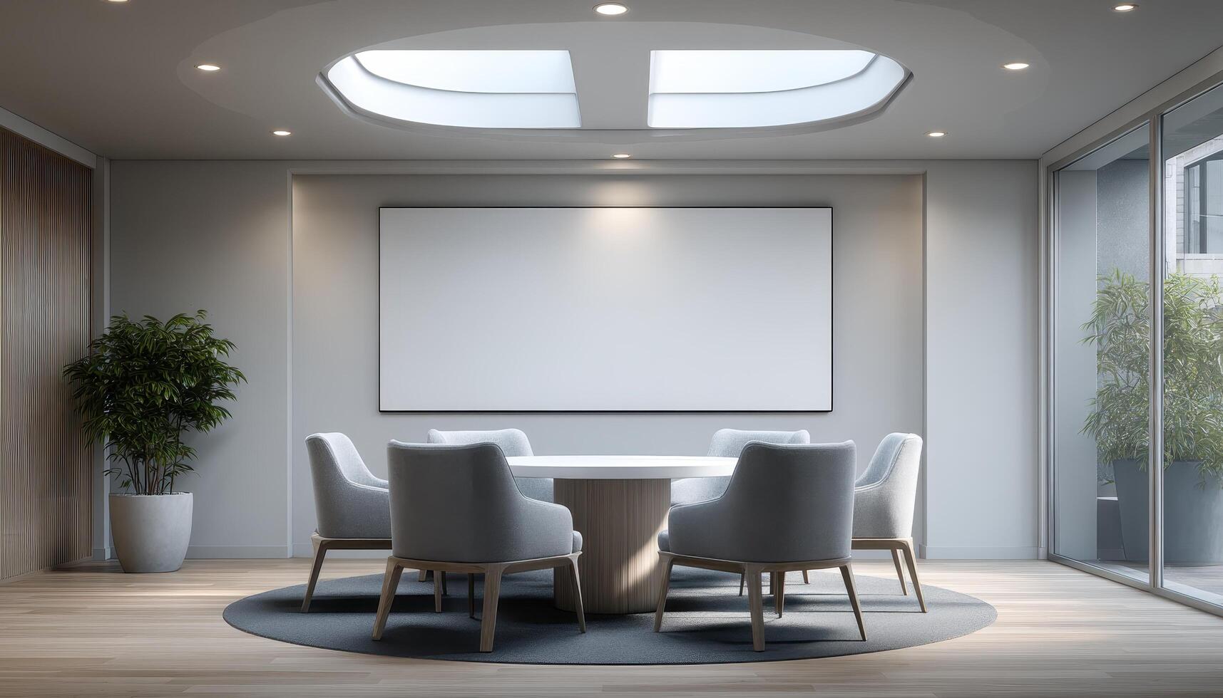 Modern meeting room design with whiteboard urban office interior space professional environment photo