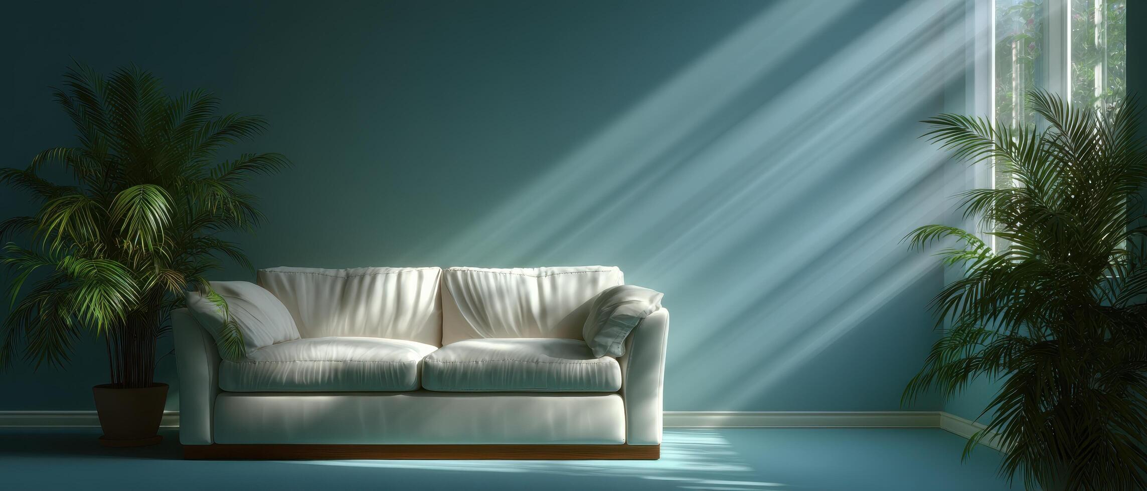 Tranquil living room setup with sleek sofa home interior natural light cozy environment relaxing view photo