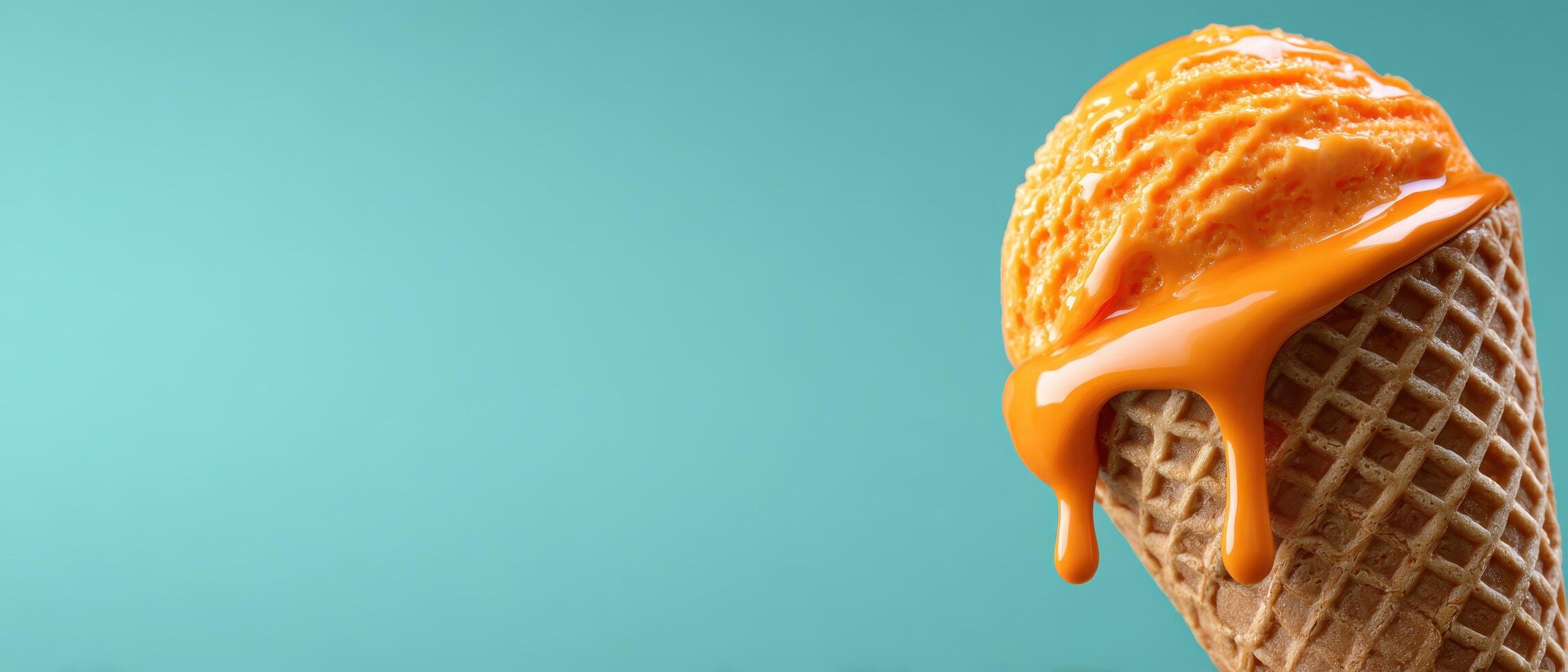 Delicious orange ice cream cone closeup colorful background food photography vibrant environment sweet treat concept photo